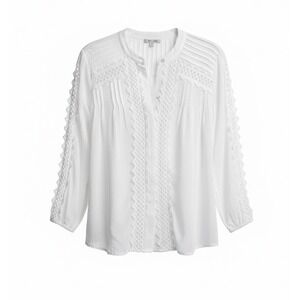 NIC+ZOE Womens Pintuck Eyelet Lace Blouse Classic Cream White S241600 Size S NWT